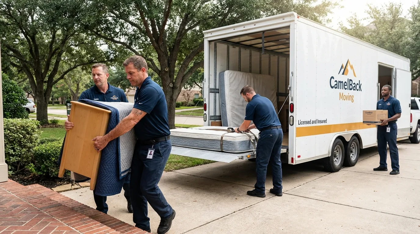 Crew loading residential truck for cross-state move from Warwick, RI